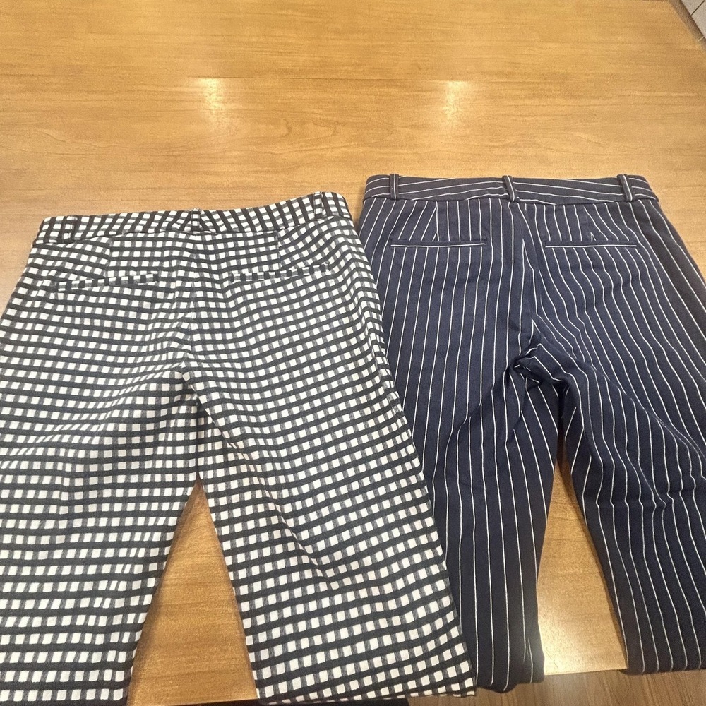 Set 2 Banana Republic Sloan Pants Womens 4 4P Blue Stripe Check Stretch Work - Picture 12 of 12